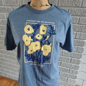 Gildan Blue and Yellow Short Sleeve Tee with Floral Design